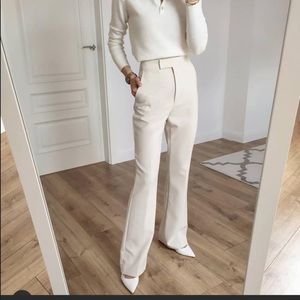 Zara ecru high waist bootcut rustic pant with topstiching